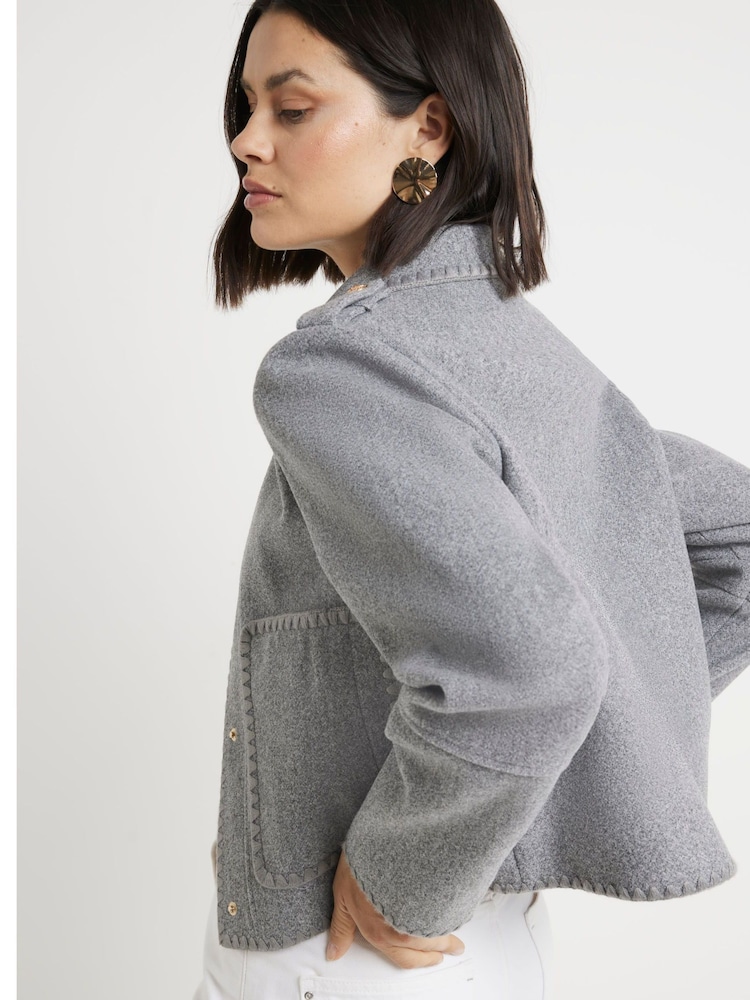 River Island Grey Stitched Cropped Jacket - Image 2 of 4
