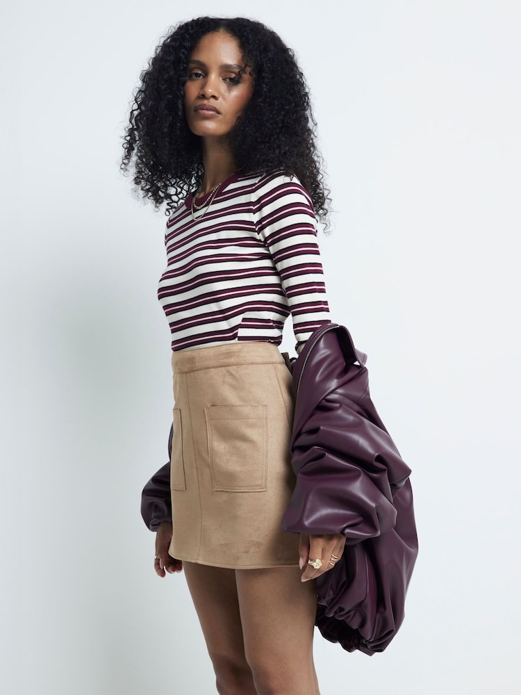 River Island Beige Suedette Mini Skirt - Image 1 of 4 River Island Beige Suedette Mini Skirt - Image 1 of 4