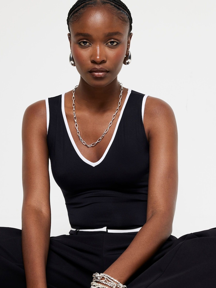 River Island Black Black V-Neck Tipped Bodies - Image 1 of 4
