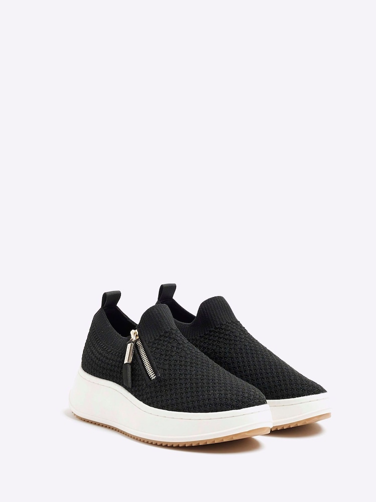 River Island Black Knitted Slip On Wedge Trainers - Image 2 of 4