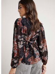 River Island Black Floral Print Smock Top - Image 2 of 4