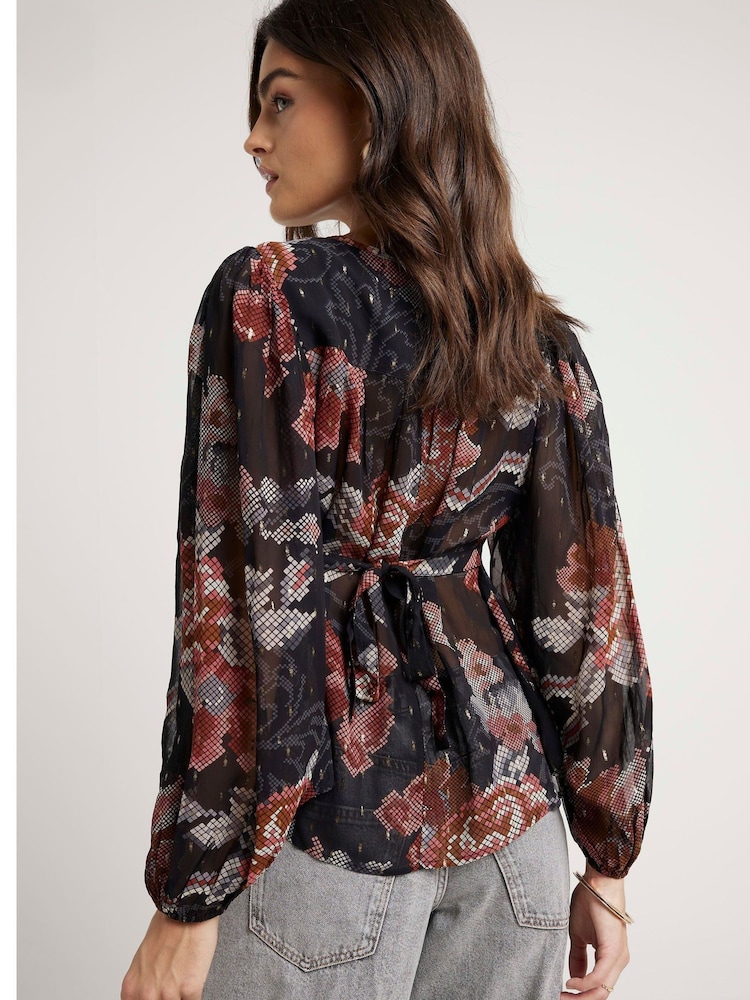 River Island Black Floral Print Smock Top - Image 2 of 4 River Island Black Floral Print Smock Top - Image 2 of 4