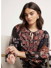 River Island Black Floral Print Smock Top - Image 3 of 4