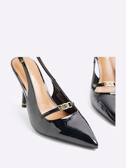 River Island Black Strap Sling Back Heeled Court Shoes - Image 4 of 6