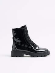 River Island Black Patent Lace Up Boots - Image 1 of 4