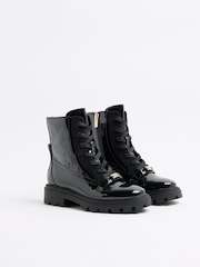 River Island Black Patent Lace Up Boots - Image 2 of 4