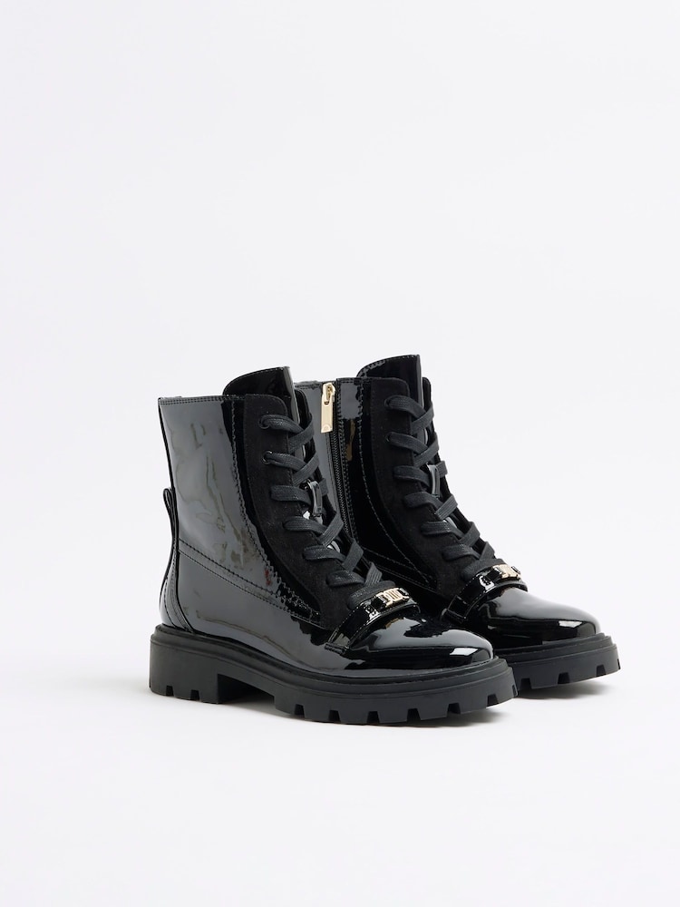 River Island Black Patent Lace Up Boots - Image 2 of 4