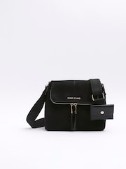 River Island Black Suedette Zip Front Messenger Crossbody Bag - Image 2 of 5