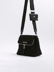 River Island Black Suedette Zip Front Messenger Crossbody Bag - Image 3 of 5