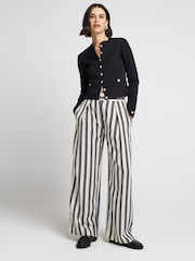 River Island Black Stripe Wide Leg Pleated Tailored Trousers - Image 1 of 4