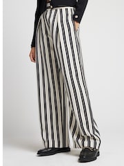 River Island Black Stripe Wide Leg Pleated Tailored Trousers - Image 2 of 4