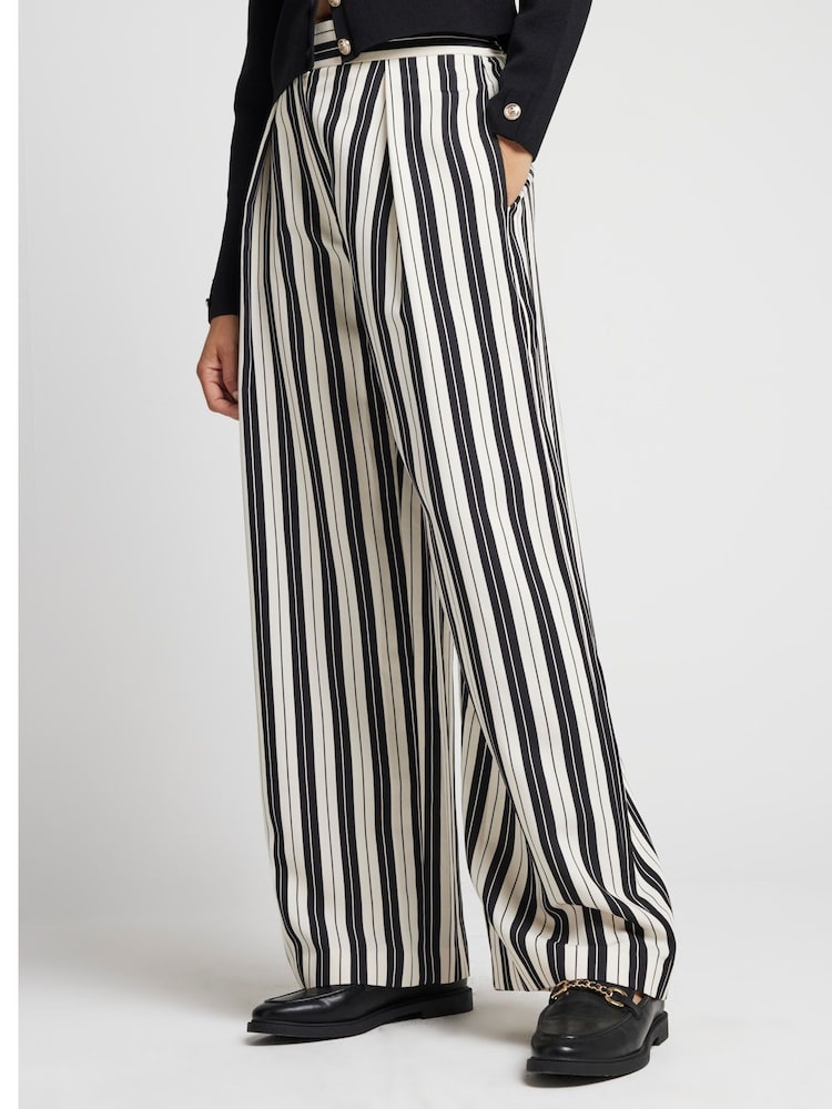 River Island Black Stripe Wide Leg Pleated Tailored Trousers - Image 2 of 4