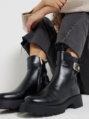 River Island Black Chunky Ankle Boots With Buckle - Image 1 of 6