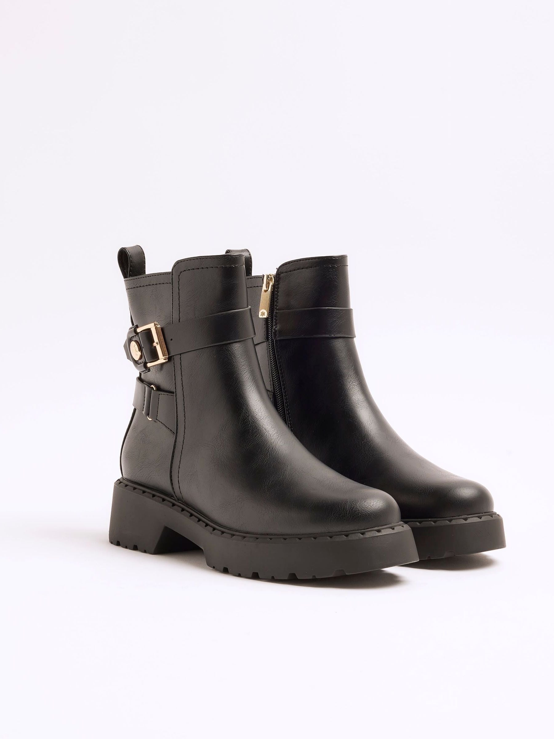 Buy River Island Black Chunky Ankle Boots With Buckle from the Next UK online shop