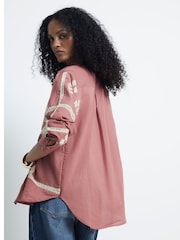 River Island Pink Patchwork Cut Out Lace 100% Cotton Shirt - Image 3 of 4