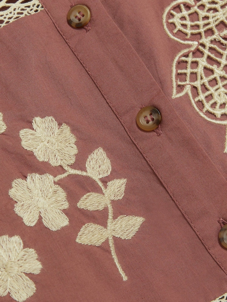 River Island Pink Patchwork Cut Out Lace 100% Cotton Shirt - Image 4 of 4