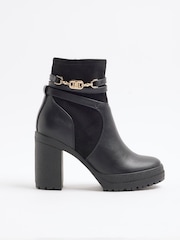 River Island Black Wide Fit Strap Heeled Boots - Image 1 of 3