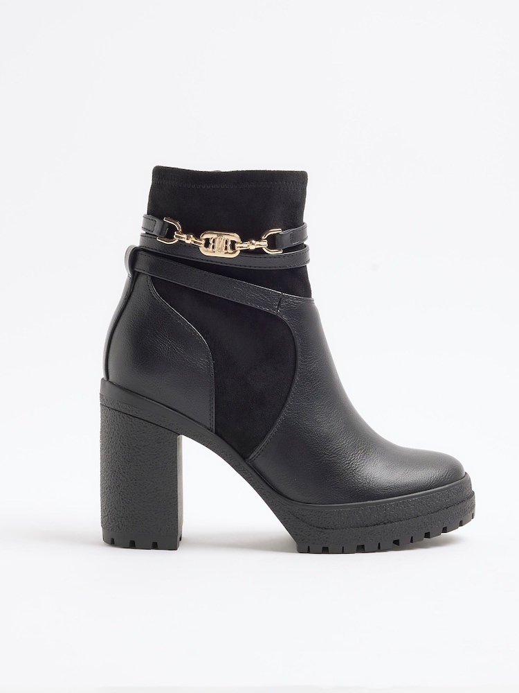River Island Black Wide Fit Strap Heeled Boots - Image 1 of 3