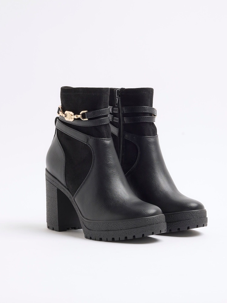 River Island Black Wide Fit Strap Heeled Boots - Image 2 of 3