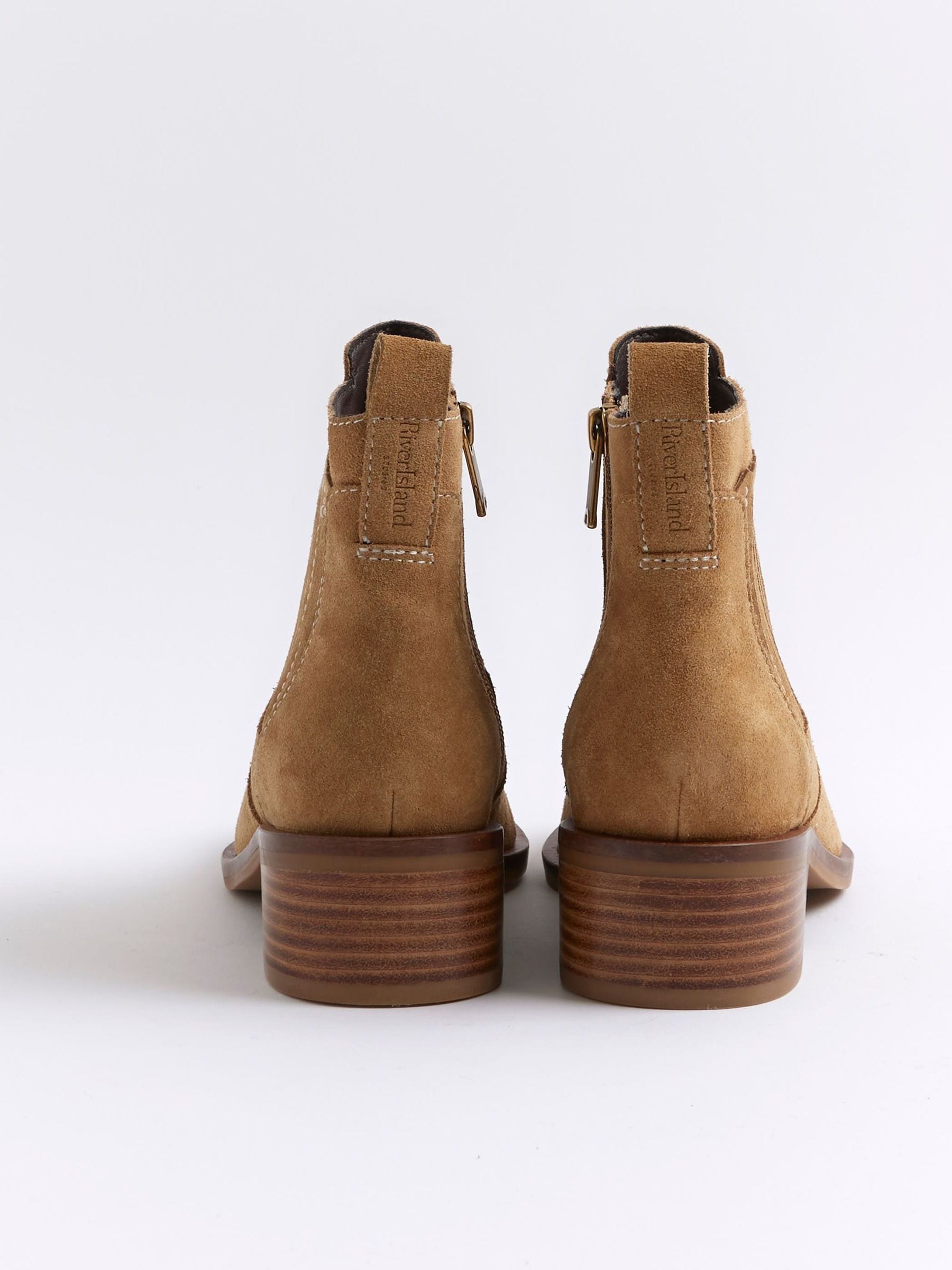 Buy River Island Brown Low Block Heel Suede Boots from Next Luxembourg