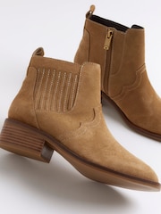 River Island Brown Low Block Heel Suede Boots - Image 4 of 4