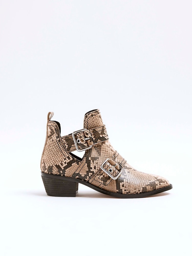 River Island Brown Snake Cut Out Western Boots - Image 1 of 4