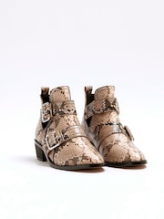 River Island Brown Snake Cut Out Western Boots - Image 2 of 4
