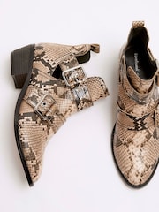 River Island Brown Snake Cut Out Western Boots - Image 4 of 4