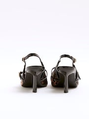 River Island Brown Leopard Print Strappy Sling Court Shoes - Image 2 of 4