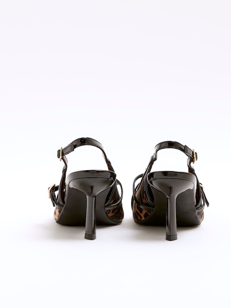 River Island Brown Leopard Print Strappy Sling Court Shoes - Image 2 of 4