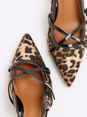 River Island Brown Leopard Print Strappy Sling Court Shoes - Image 3 of 4