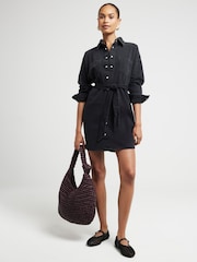 River Island Black Mini Belted Denim 100% Cotton Shirt Dress - Image 2 of 4