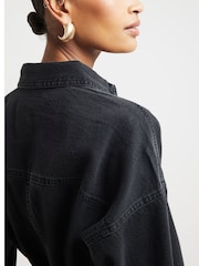 River Island Black Mini Belted Denim 100% Cotton Shirt Dress - Image 3 of 4