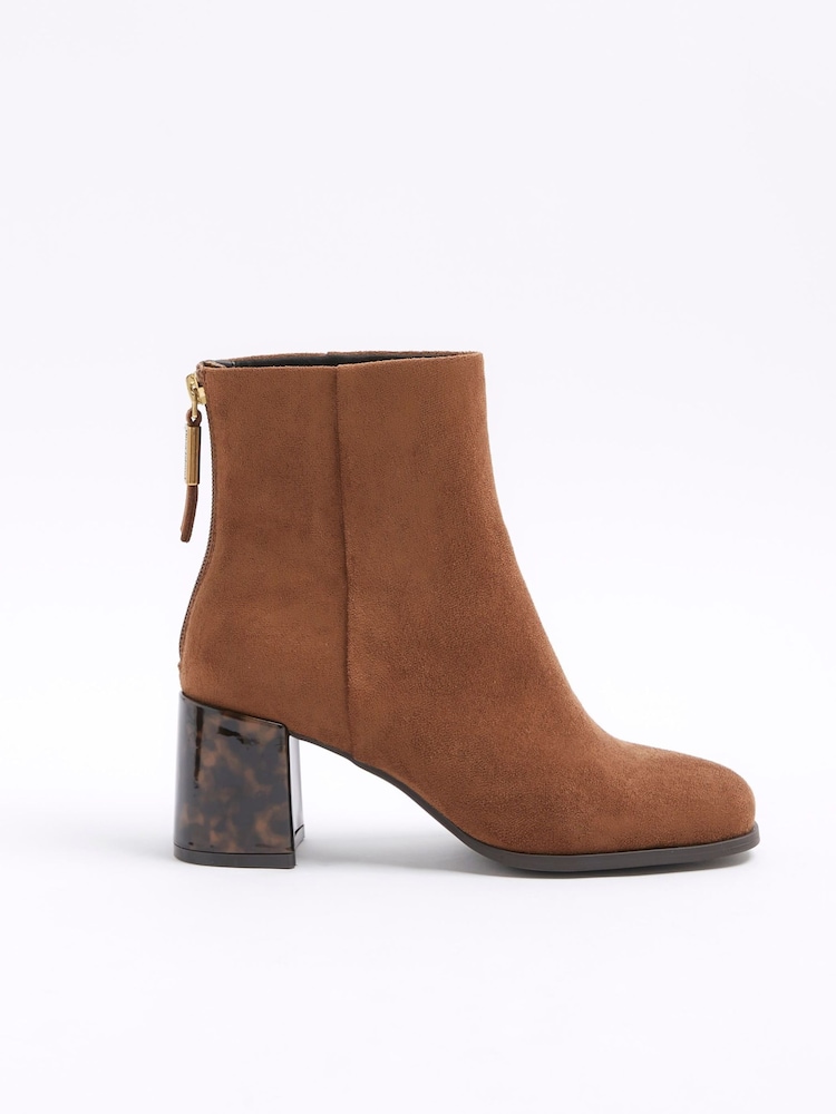 River Island Brown Feature Block Heel Ankle Boots - Image 1 of 4