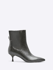River Island Black Croc Effect Kitten Heel Ankle Boots - Image 1 of 4
