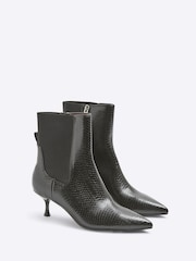 River Island Black Croc Effect Kitten Heel Ankle Boots - Image 2 of 4