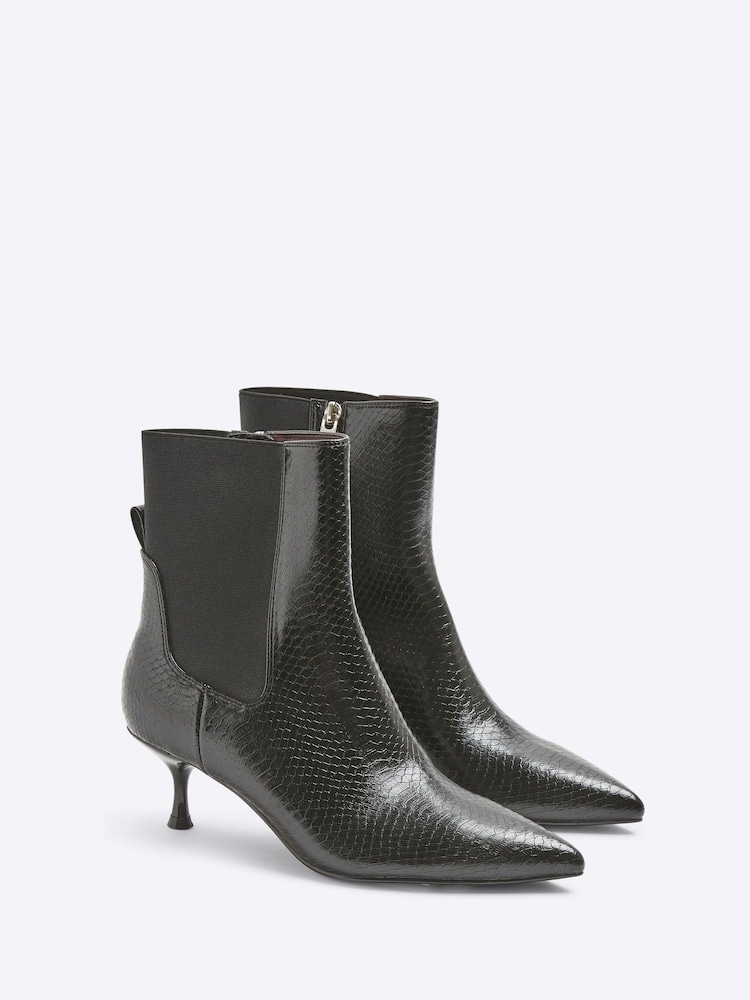 River Island Black Croc Effect Kitten Heel Ankle Boots - Image 2 of 4
