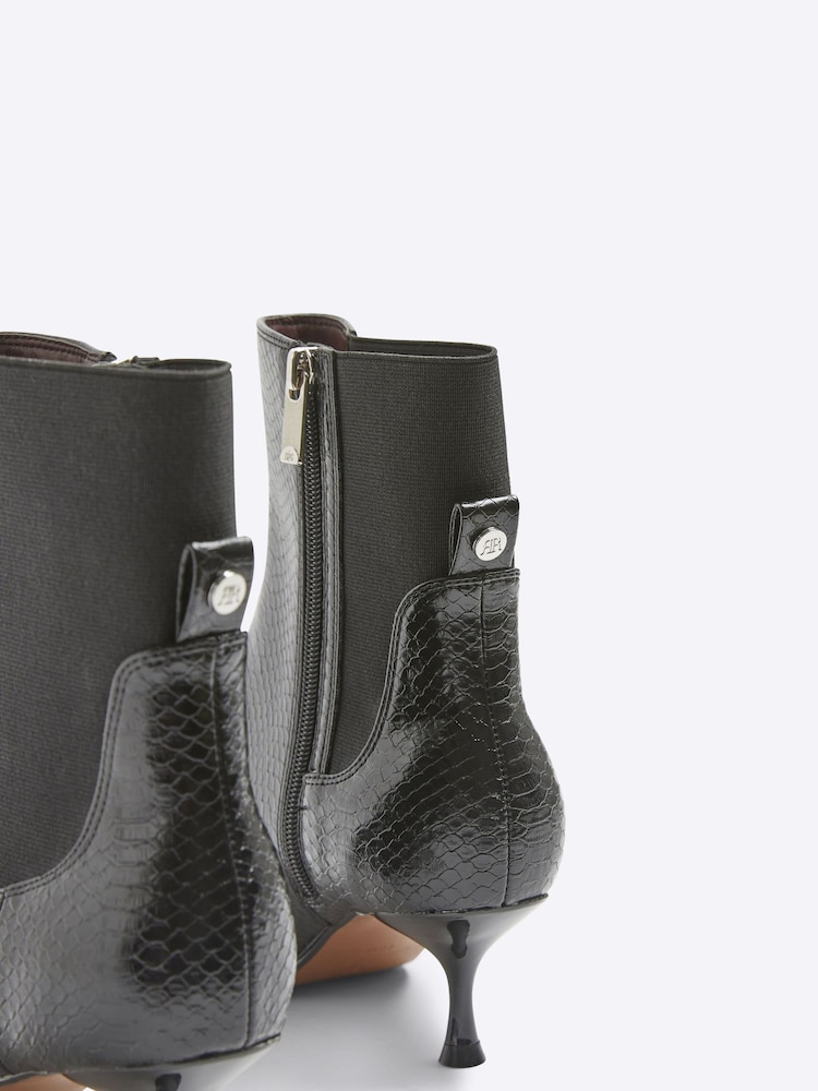 River Island Black Croc Effect Kitten Heel Ankle Boots - Image 4 of 4