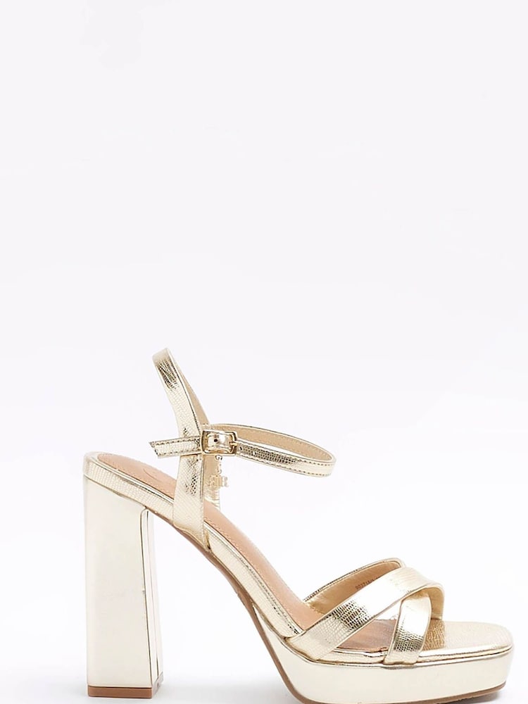 River Island Gold Strap Vamp Platform Sandals - Image 1 of 4