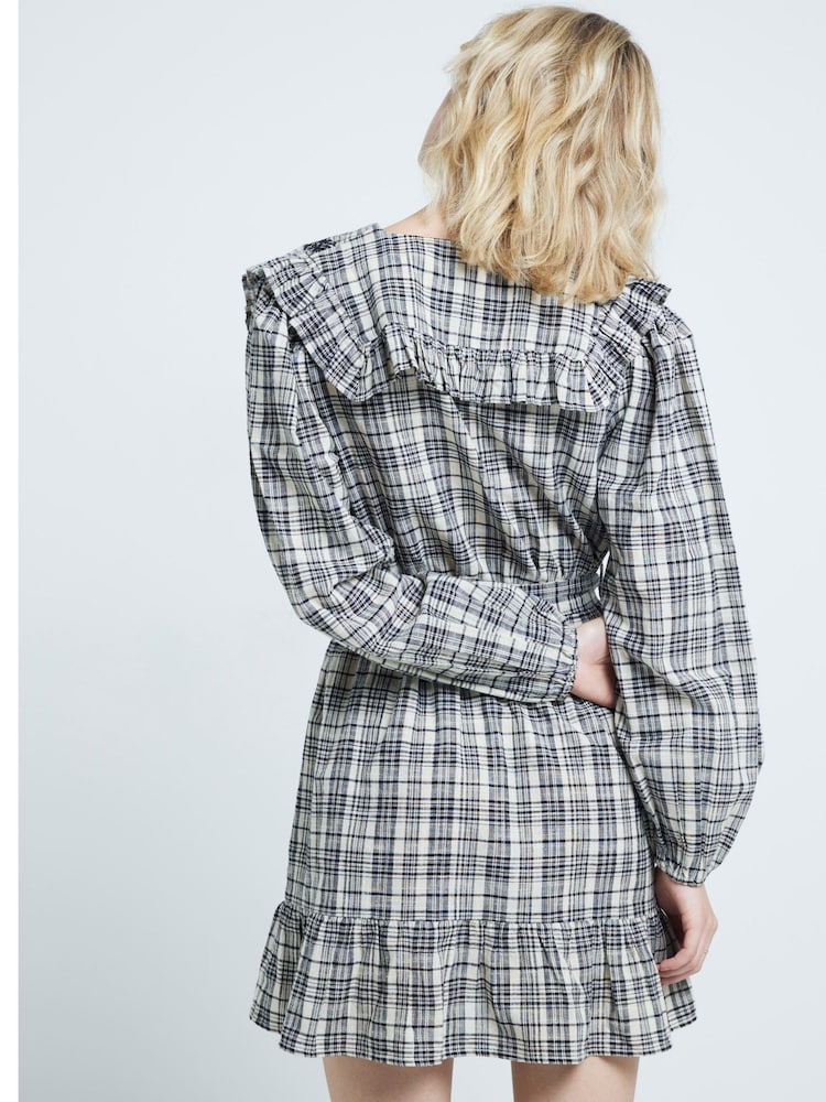 River Island Grey Mini Frill Collar 100% Cotton Shirt Dress - Image 2 of 4 River Island Grey Mini Frill Collar 100% Cotton Shirt Dress - Image 2 of 4