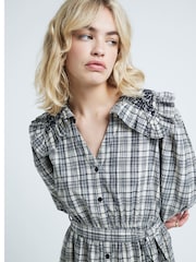 River Island Grey Mini Frill Collar 100% Cotton Shirt Dress - Image 3 of 4