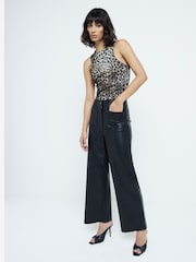 River Island Black Faux Leather Cropped Trousers - Image 1 of 4