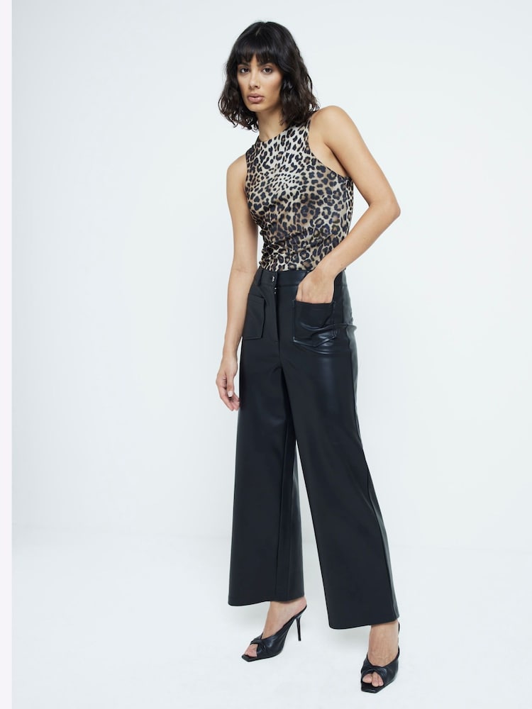 River Island Black Faux Leather Cropped Trousers - Image 1 of 4 River Island Black Faux Leather Cropped Trousers - Image 1 of 4