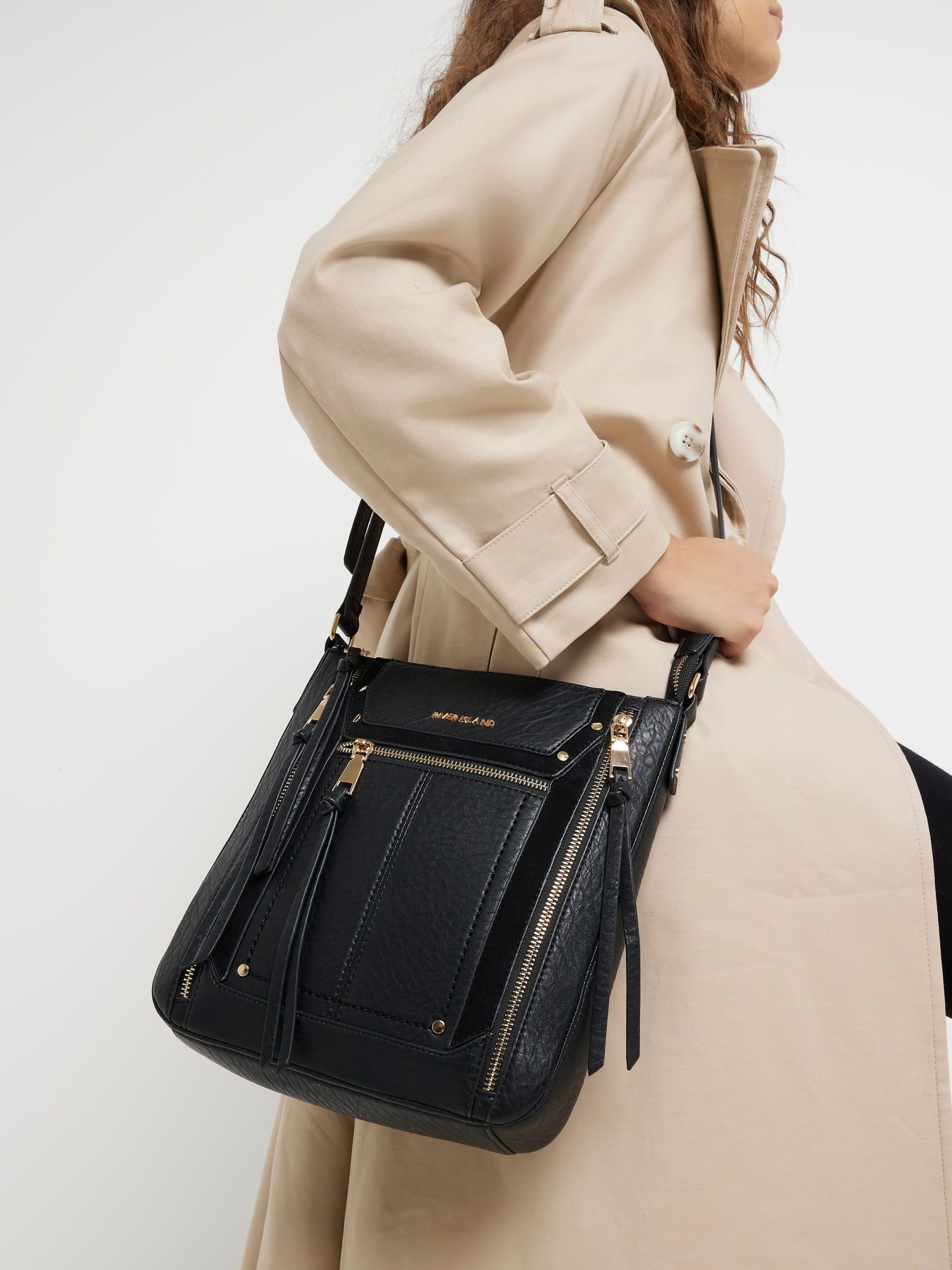 Black zip messenger bag online