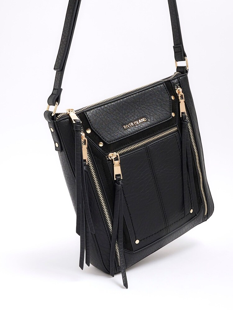Buy River Island Black Panelled Zip Messenger Bag from Next Kuwait