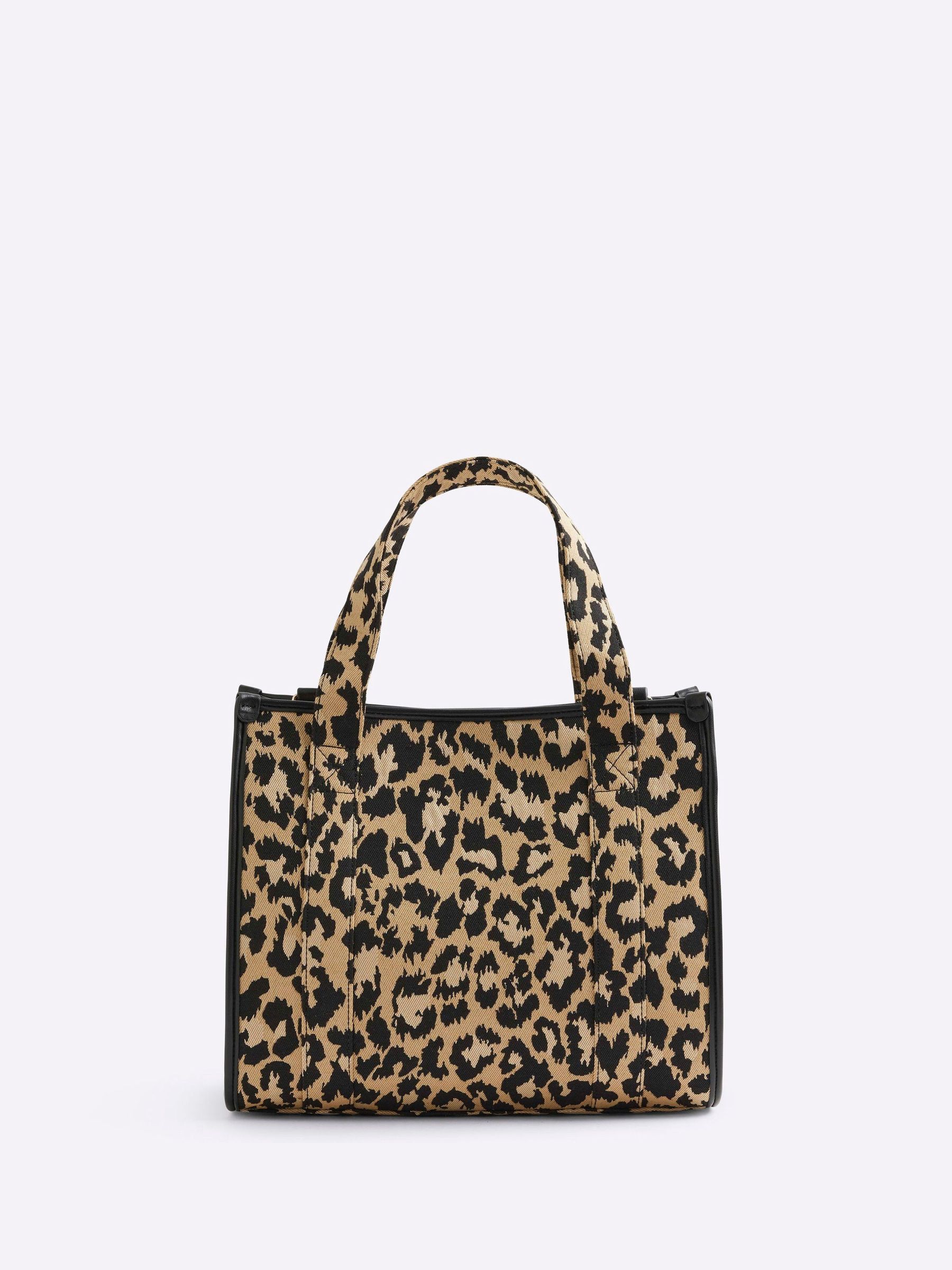 River Island Brown Medium Leopard Jacquard Embossed Tote Bag
