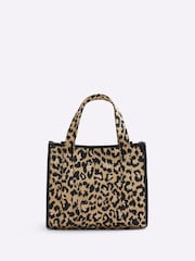 River Island Brown Medium Leopard Jacquard Embossed Tote Bag - Image 2 of 6