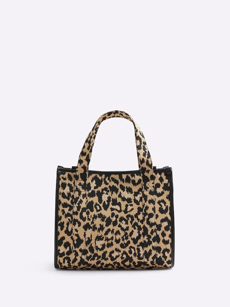 River Island Brown Medium Leopard Jacquard Embossed Tote Bag - Image 2 of 6