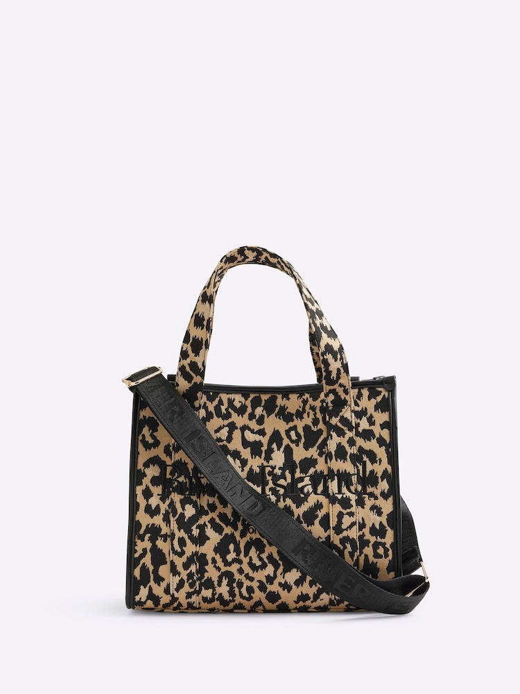 Buy River Island Brown Medium Leopard Jacquard Embossed Tote Bag