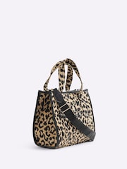 River Island Brown Medium Leopard Jacquard Embossed Tote Bag - Image 4 of 6